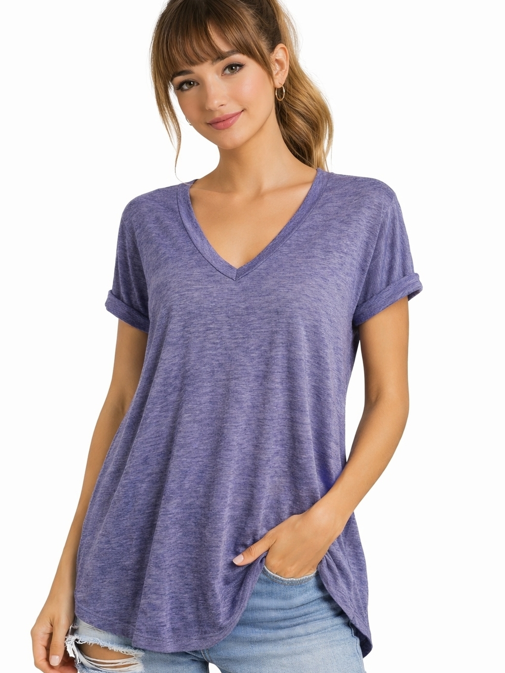 NWT Free People® Beach "Keep Me" V-Neck Relaxed Tee in Purple Pow Size Large